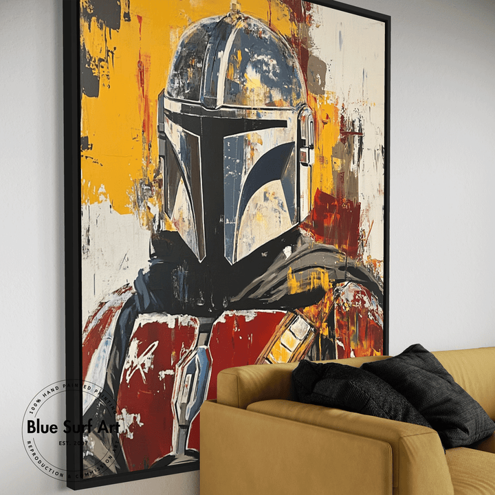 Hand-Painted Mandalorian Star Wars Reproduction Oil Painting | Custom Art on Canvas | Baby Yoda Artwork | Star Wars Wall Decor | High-Quality Star Wars Prints | Unique Cinematic Masterpiece for Fans | Customizable Sizes | Rolled or Stretched Canvas | Perfect Gift for Star Wars Lovers | Buy Handcrafted Star Wars Art | Mandalorian & Grogu Painting | Movie-Inspired Art for Home or Office