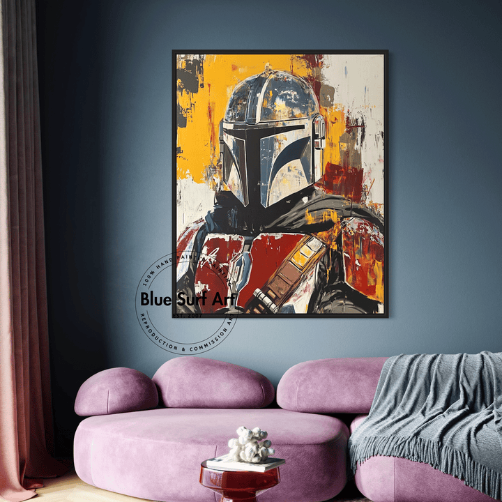 Hand-Painted Mandalorian Star Wars Reproduction Oil Painting | Custom Art on Canvas | Baby Yoda Artwork | Star Wars Wall Decor | High-Quality Star Wars Prints | Unique Cinematic Masterpiece for Fans | Customizable Sizes | Rolled or Stretched Canvas | Perfect Gift for Star Wars Lovers | Buy Handcrafted Star Wars Art | Mandalorian & Grogu Painting | Movie-Inspired Art for Home or Office