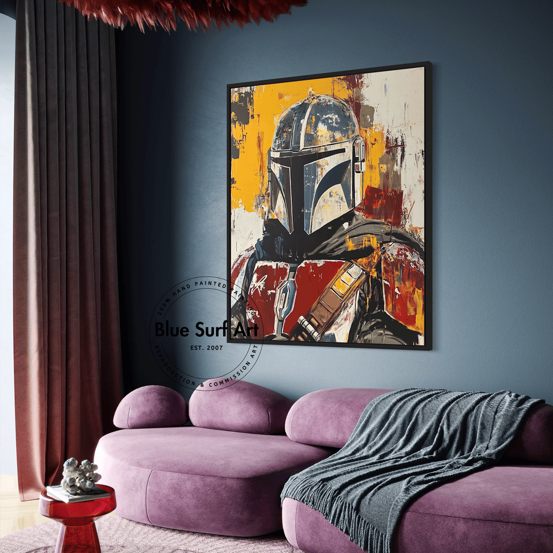 Hand-Painted Mandalorian Star Wars Reproduction Oil Painting | Custom Art on Canvas | Baby Yoda Artwork | Star Wars Wall Decor | High-Quality Star Wars Prints | Unique Cinematic Masterpiece for Fans | Customizable Sizes | Rolled or Stretched Canvas | Perfect Gift for Star Wars Lovers | Buy Handcrafted Star Wars Art | Mandalorian & Grogu Painting | Movie-Inspired Art for Home or Office