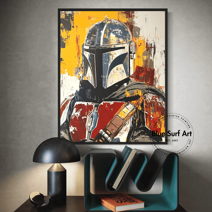 Hand-Painted Mandalorian Star Wars Reproduction Oil Painting | Custom Art on Canvas | Baby Yoda Artwork | Star Wars Wall Decor | High-Quality Star Wars Prints | Unique Cinematic Masterpiece for Fans | Customizable Sizes | Rolled or Stretched Canvas | Perfect Gift for Star Wars Lovers | Buy Handcrafted Star Wars Art | Mandalorian & Grogu Painting | Movie-Inspired Art for Home or Office