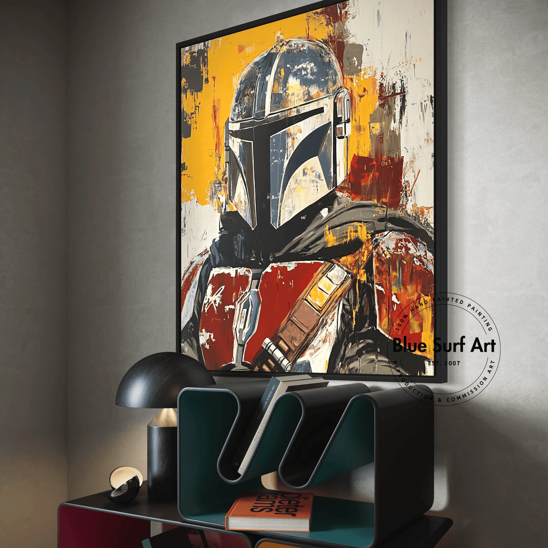 Hand-Painted Mandalorian Star Wars Reproduction Oil Painting | Custom Art on Canvas | Baby Yoda Artwork | Star Wars Wall Decor | High-Quality Star Wars Prints | Unique Cinematic Masterpiece for Fans | Customizable Sizes | Rolled or Stretched Canvas | Perfect Gift for Star Wars Lovers | Buy Handcrafted Star Wars Art | Mandalorian & Grogu Painting | Movie-Inspired Art for Home or Office