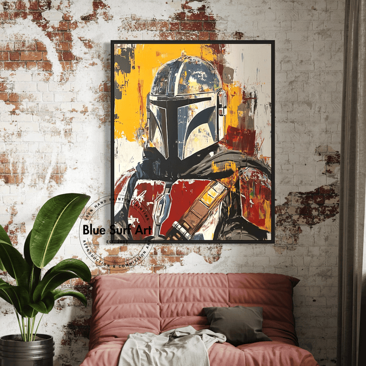 Hand-Painted Mandalorian Star Wars Reproduction Oil Painting | Custom Art on Canvas | Baby Yoda Artwork | Star Wars Wall Decor | High-Quality Star Wars Prints | Unique Cinematic Masterpiece for Fans | Customizable Sizes | Rolled or Stretched Canvas | Perfect Gift for Star Wars Lovers | Buy Handcrafted Star Wars Art | Mandalorian & Grogu Painting | Movie-Inspired Art for Home or Office