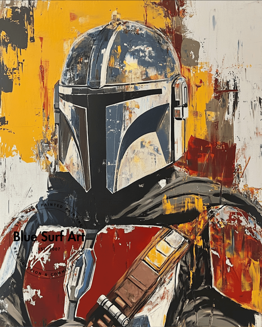 Hand-Painted Mandalorian Star Wars Reproduction Oil Painting | Custom Art on Canvas | Baby Yoda Artwork | Star Wars Wall Decor | High-Quality Star Wars Prints | Unique Cinematic Masterpiece for Fans | Customizable Sizes | Rolled or Stretched Canvas | Perfect Gift for Star Wars Lovers | Buy Handcrafted Star Wars Art | Mandalorian & Grogu Painting | Movie-Inspired Art for Home or Office