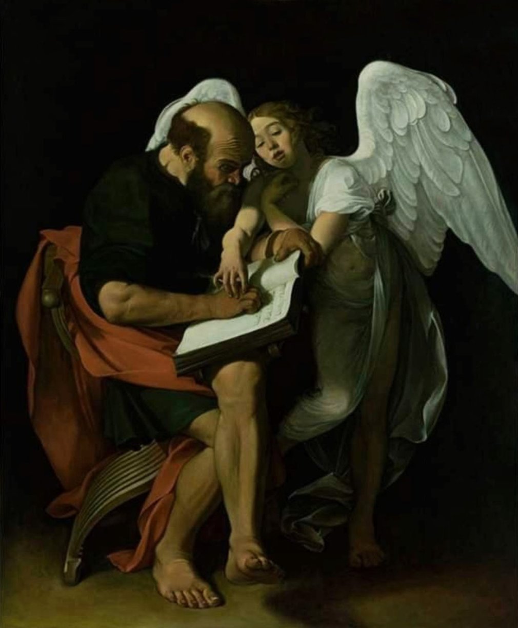 Saint Matthew and the angel Painting by Caravaggio