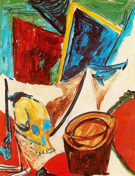 Composition with skull (study) Painting by Pablo Picasso's African Period