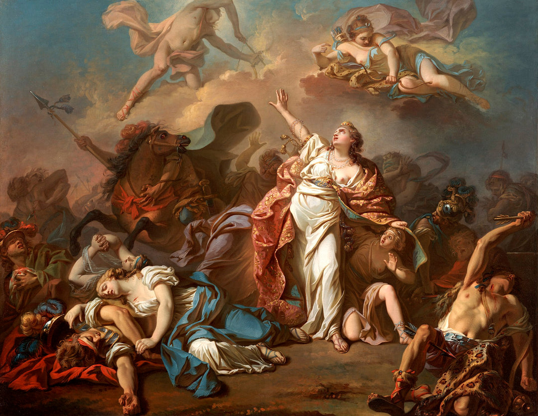Order a museum-quality hand-painted reproduction of David’s Diana and Apollo Killing Niobe’s Children (1772). Multiple sizes, global shipping, photo proof.