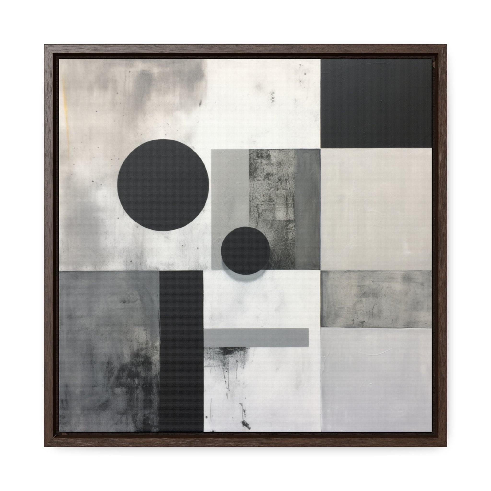 Abstract Painting White Grey Black Wall Art Circles Squares Minimalist Compositions Dark palette Industrial Style Painting Monochrome Canvas. Blue Surf Art. -5
