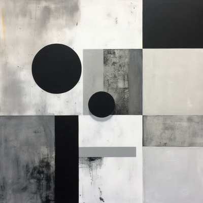 Abstract Painting White Grey Black Wall Art Circles Squares Minimalist Compositions Dark palette Industrial Style Painting Monochrome Canvas. Blue Surf Art. 