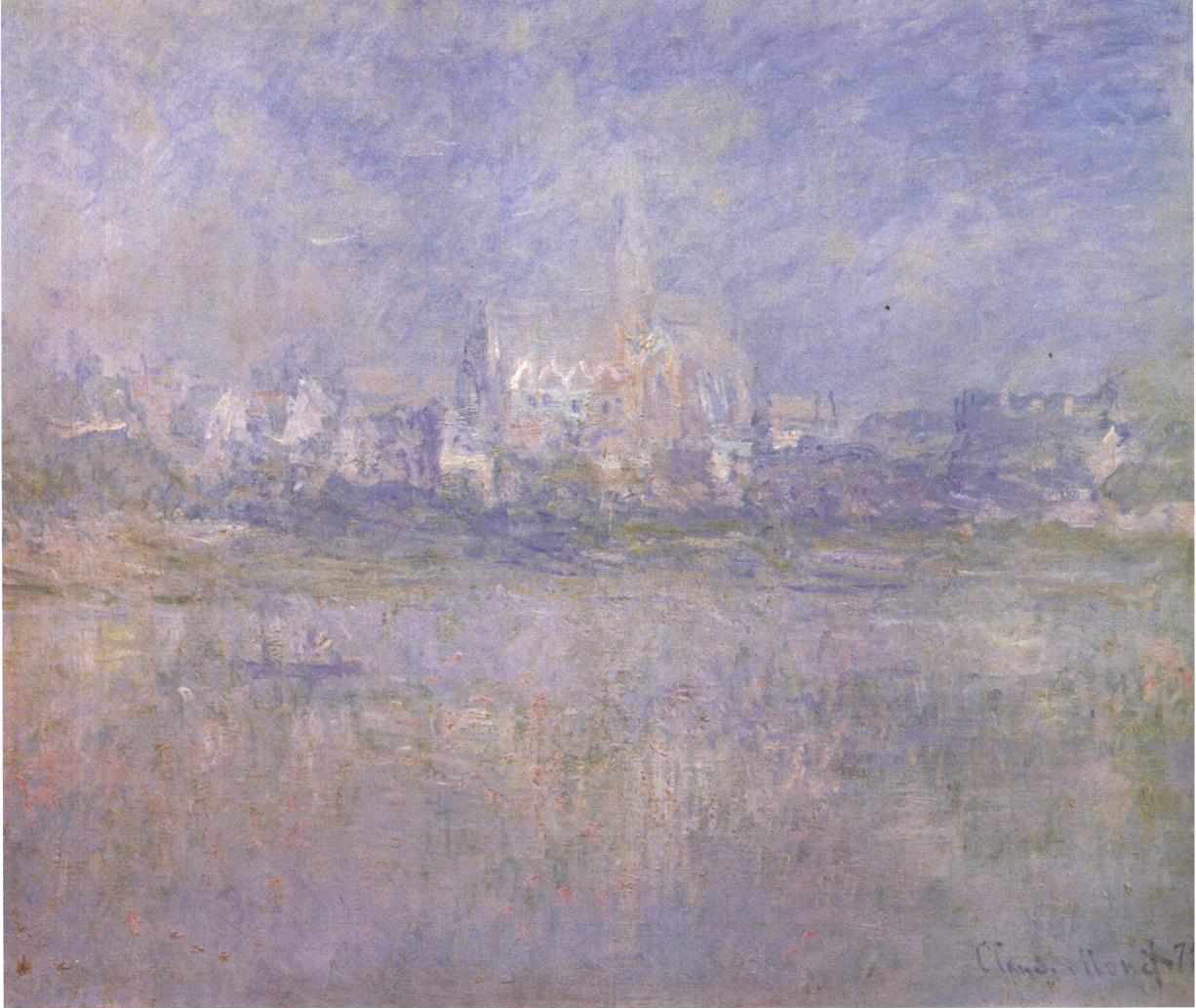 Painting of a church with a blurred effect, likely by Monet