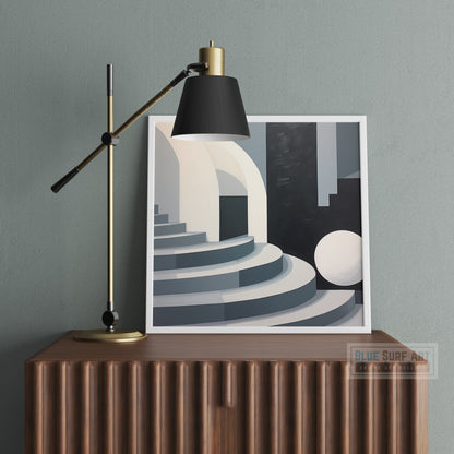 Black and White Abstract Painting Stairs Art Geometric Minimalism Art Landscape Modern Canvas Monumental Figures Bold Compositions Home Deco. Blue Surf Art