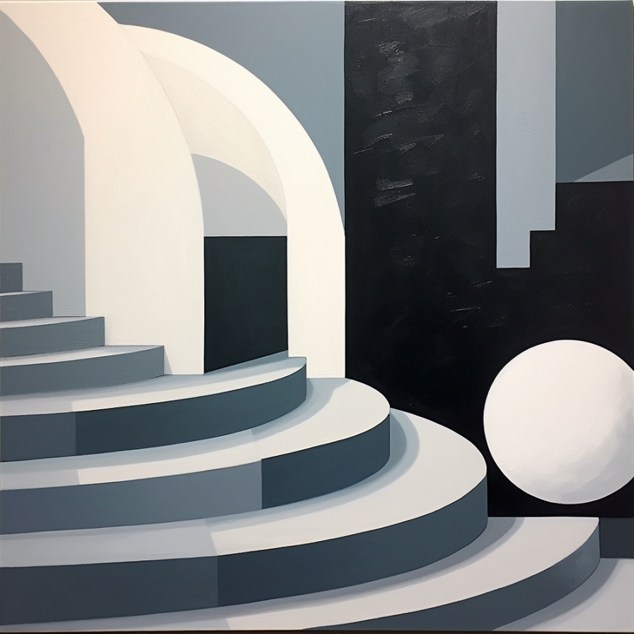 Black and White Abstract Painting Stairs Art Geometric Minimalism Art Landscape Modern Canvas Monumental Figures Bold Compositions Home Deco. Blue Surf Art