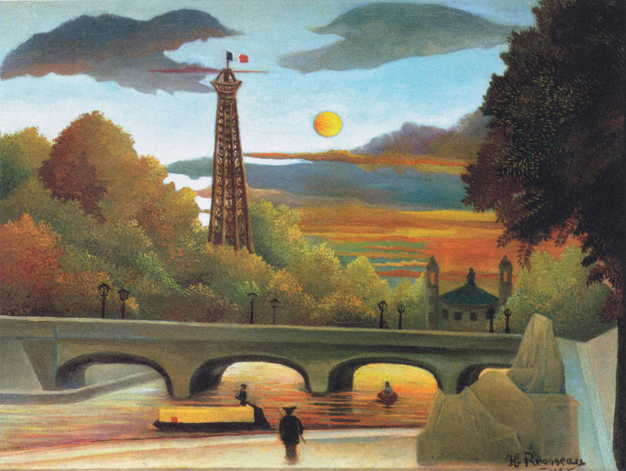 Seine and Eiffel-tower in the sunset (1910) Henri Rousseau Wall Art Gift Canvas Art Painting