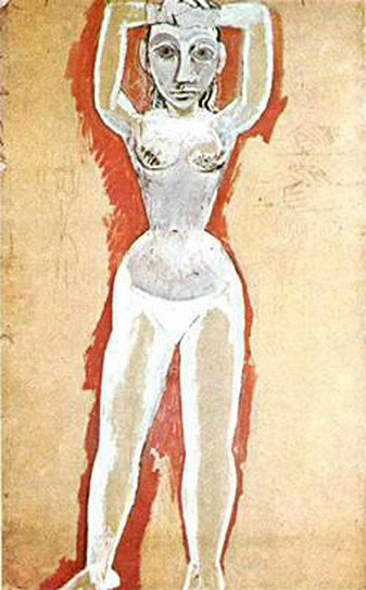 Female nude with her arms raised Painting by Pablo Picasso's African Period