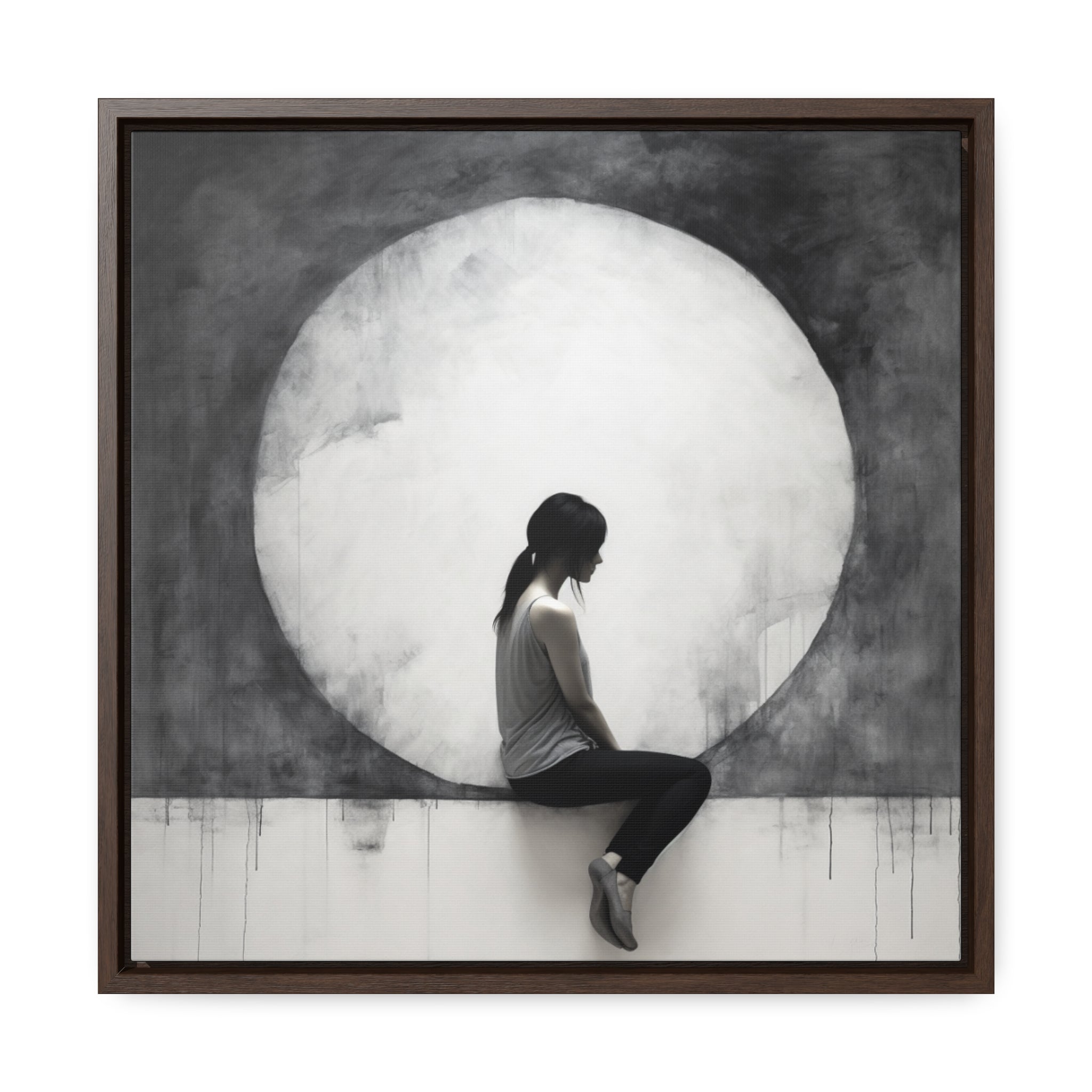 Urban Minimalism Wall Art Woman Sitting Moon Art Monumental Light Canvas Hyperrealistic Murals Dark White Gray Home Decor Gift Art. Blue Surf Art