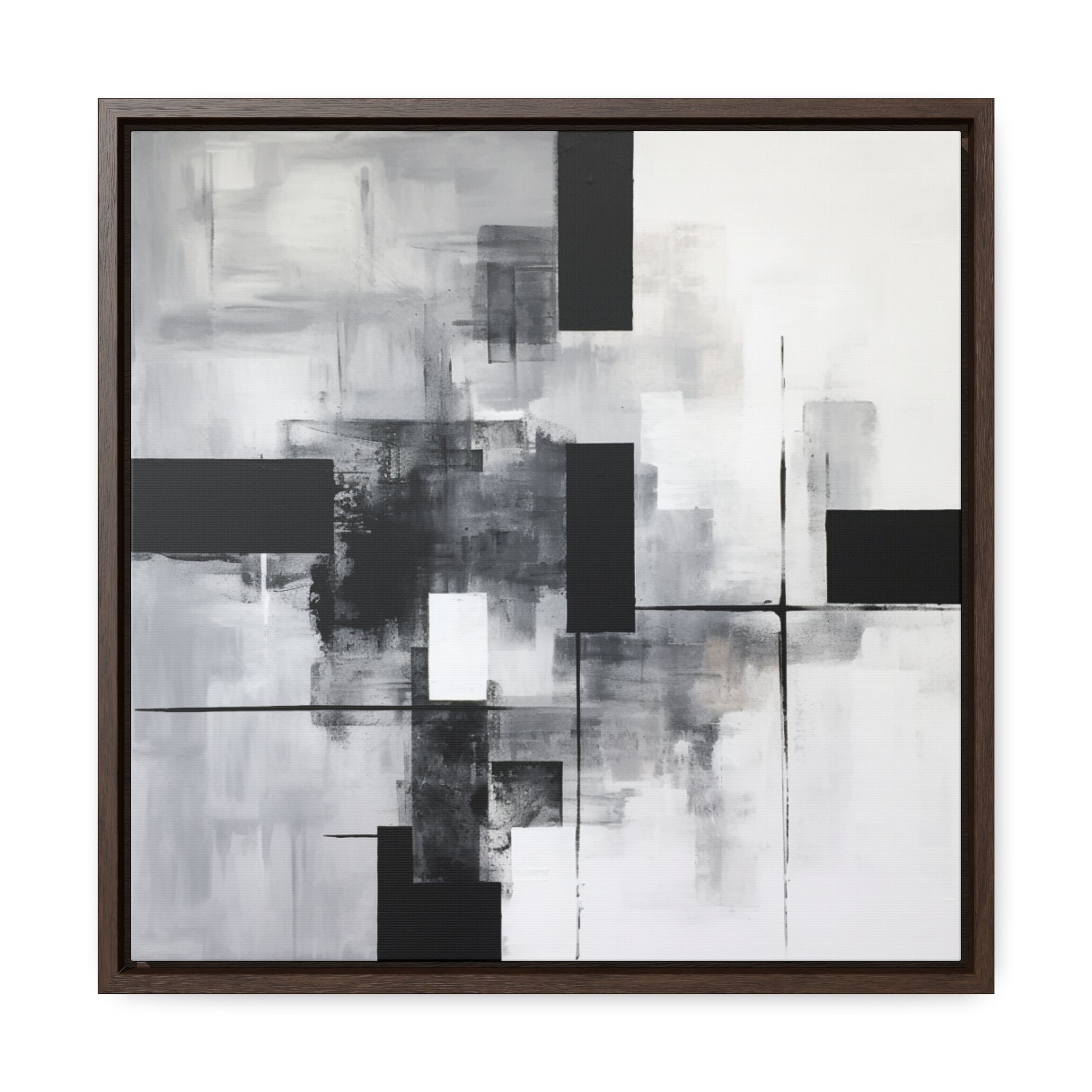 Abstract Painting Black and White Squares Triangles Art Monochromatic Simplicity Art Overlapping Minimalist Art Brushstroke Abstract Canvas. Blue Surf Art. 5