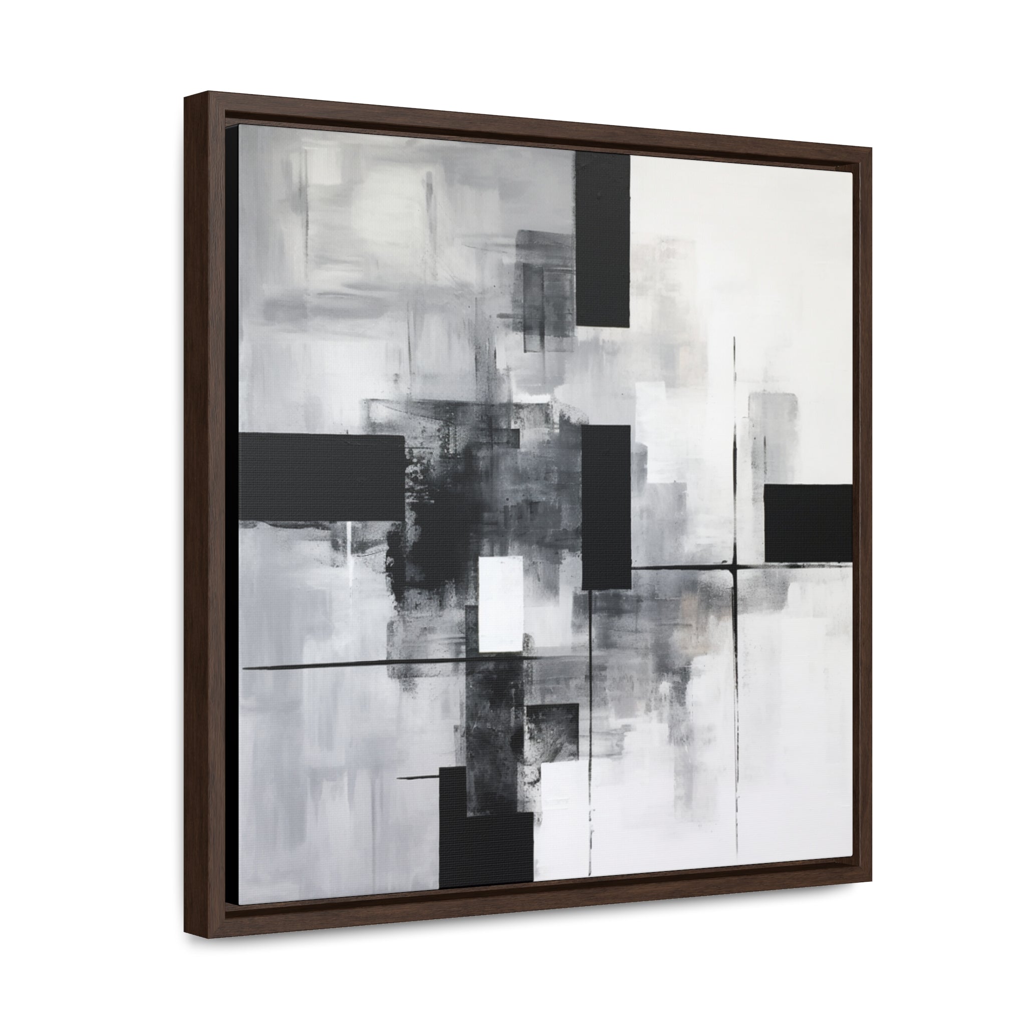 Abstract Painting Black and White Squares Triangles Art Monochromatic Simplicity Art Overlapping Minimalist Art Brushstroke Abstract Canvas. Blue Surf Art. 6
