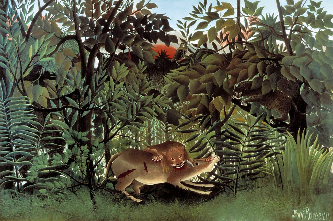 The Hungry Lion Throws Itself on the Antelope (1905) Henri Rousseau Wall Art Gift Canvas Art Painting