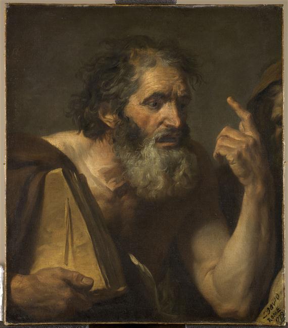 Museum-quality oil reproduction of The Philosopher by Jacques-Louis David. Hand-painted, custom sizes, photo preview, global shipping.