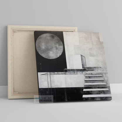 Urban Abstract Painting Large Moon Monochrome Geometry Style Realism Industrial Multilayered Modern Abstract Stairs Canvas Home Decor Art. Blue Surf Art .com -2