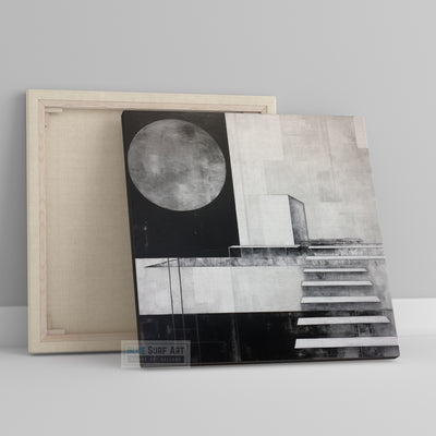 Urban Abstract Painting Large Moon Monochrome Geometry Style Realism Industrial Multilayered Modern Abstract Stairs Canvas Home Decor Art. Blue Surf Art .com -2