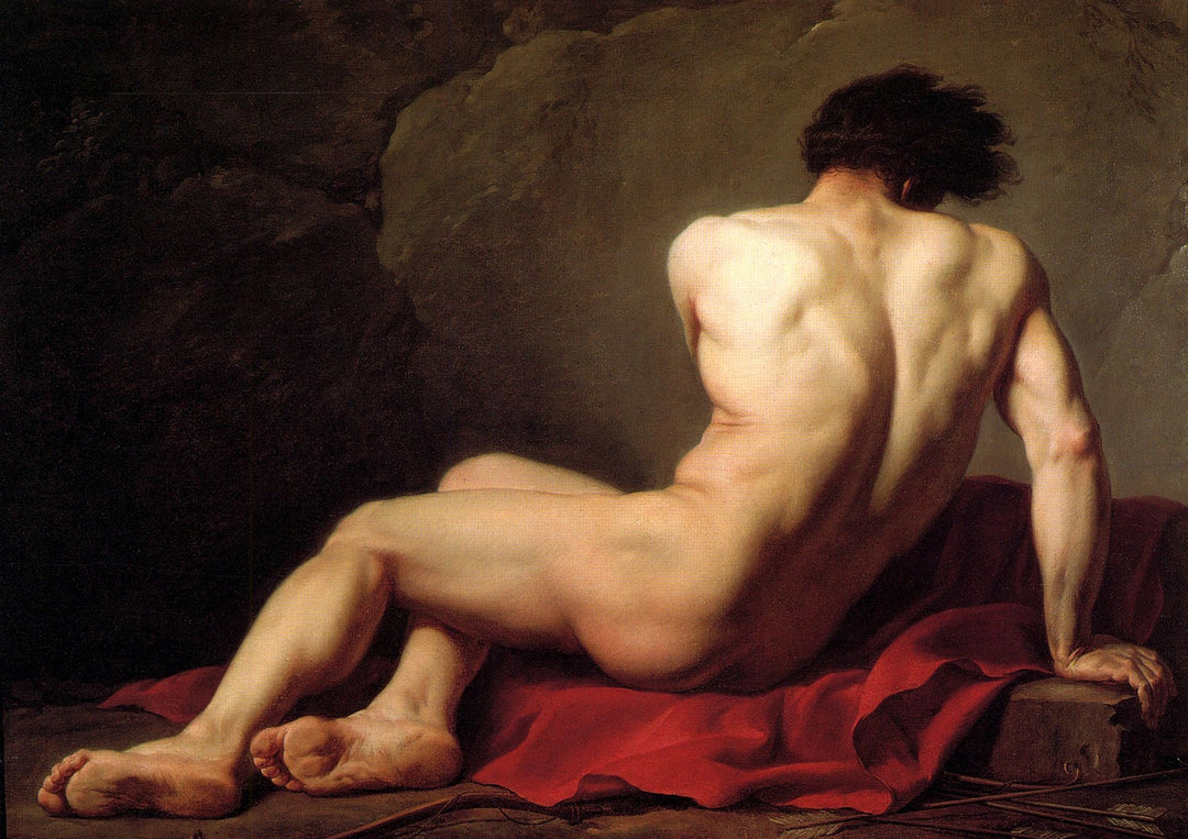 Museum-quality oil painting reproduction of Jacques-Louis David’s Patroclus. Classical nude, hand-painted, custom sizes, worldwide shipping.