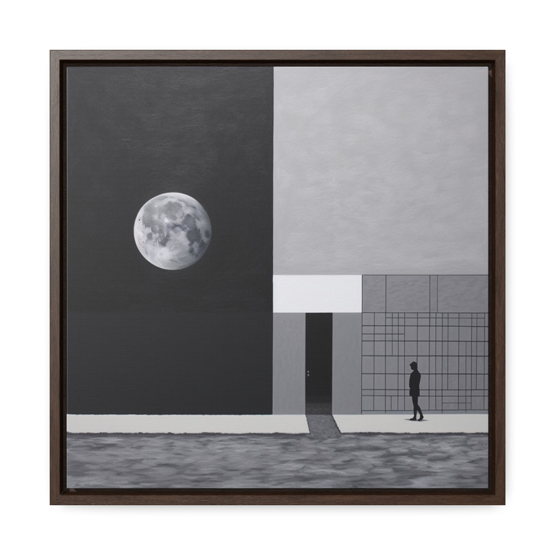 Abstract Painting Building with a Moon Minimalist Wall Art Gray and Black Optical Illusion Inspired Housewarming Gift Home Decor Wall Art. Blue Surf Art .com - 5