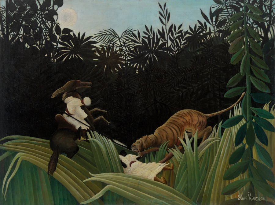 Scouts Attacked by a Tiger (Éclaireurs attaqués par un tigre) (1904) Henri Rousseau Wall Art Gift Canvas Art Painting