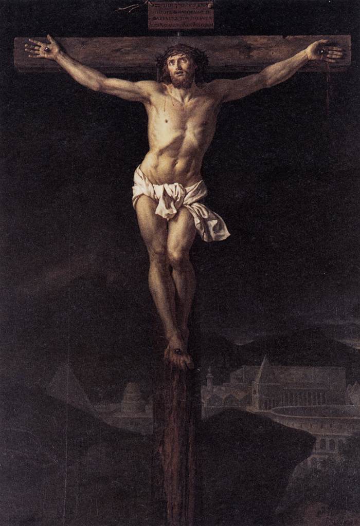 Museum-quality reproduction of Christ on the Cross by Jacques-Louis David. Hand-painted, custom sizes, photo proof, global shipping.