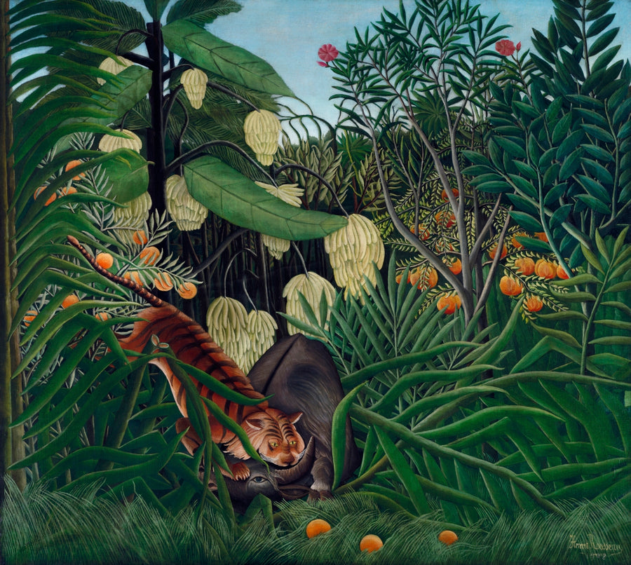 Fight between a Tiger and a Buffalo (1908) Henri Rousseau Wall Art Gift Canvas Art Painting