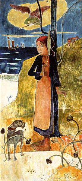 Jeanne d'Arc, or Breton girl spinning Painting by Paul Gauguin