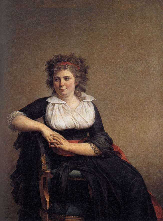 Portrait of the Marquise d'Orvilliers by Jacques-Louis David in a dark dress with a white collar against a plain background
