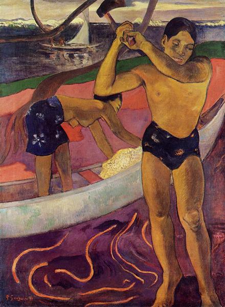 A man with axe Painting by Paul Gauguin Reproduction Museum Quality