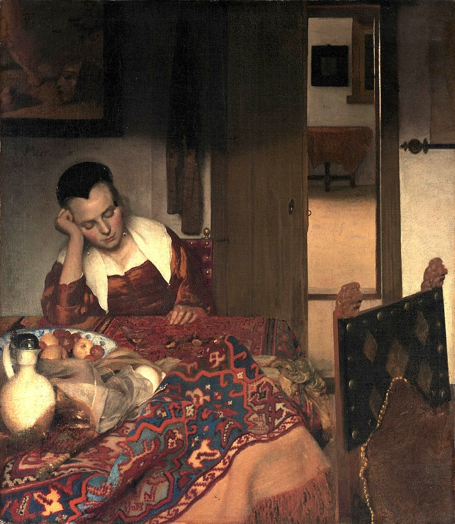 A Girl Asleep Painting Johannes Vermeer Reproduction. Blue Surf Art