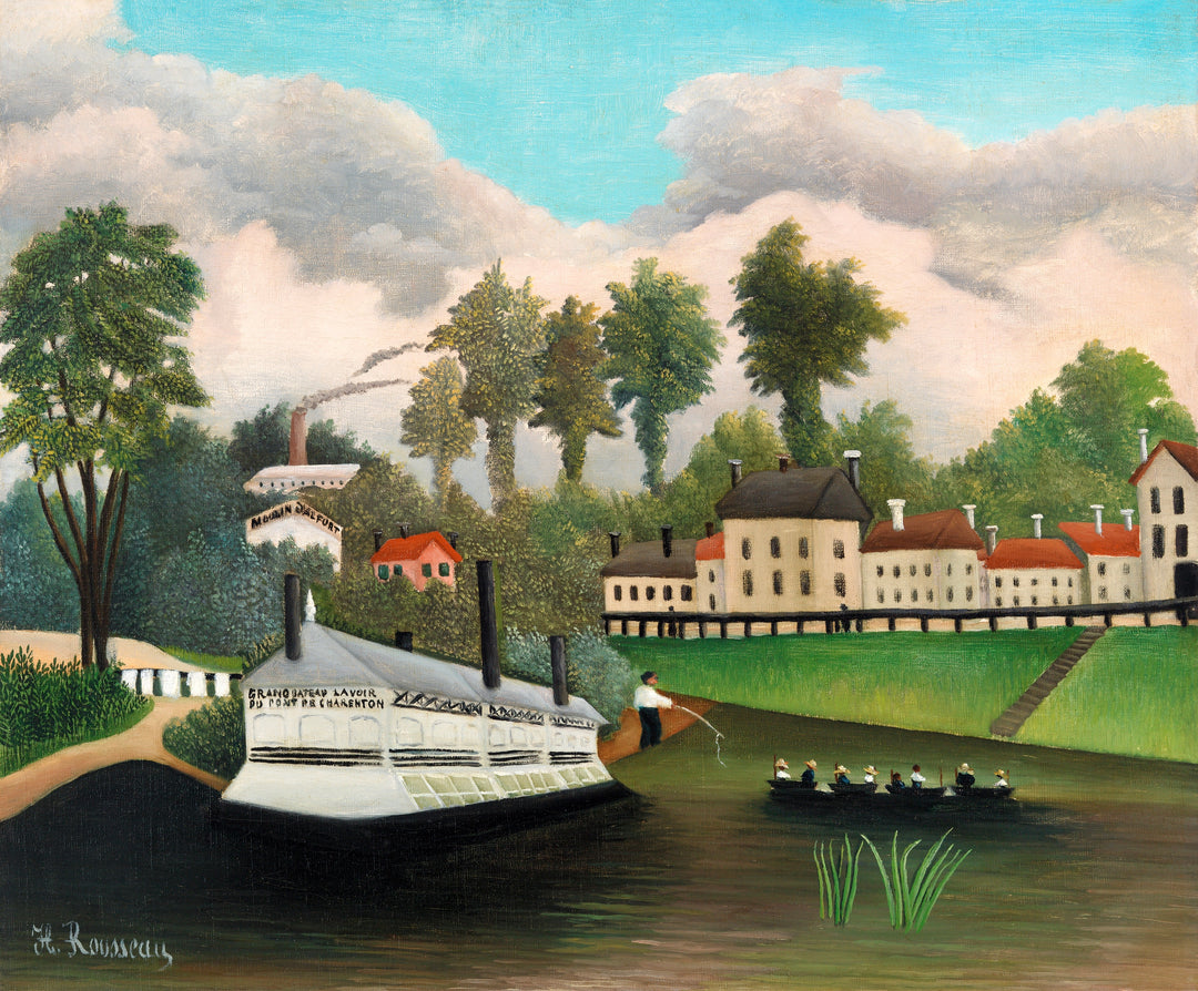 The Laundry Boat of Pont de Charenton (Le Bateau-lavoir du Pont de Charenton) (ca. 1895) Henri Rousseau Wall Art Gift Canvas Art Painting