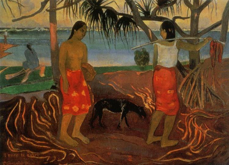 Under the Pandanus painting by Paul Gauguin Reproduction Canvas Art 