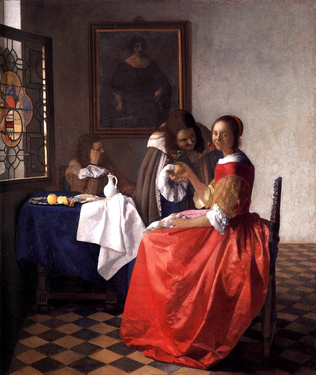 Girl with a Wineglass Painting Johannes Vermeer Reproduction Wall Art