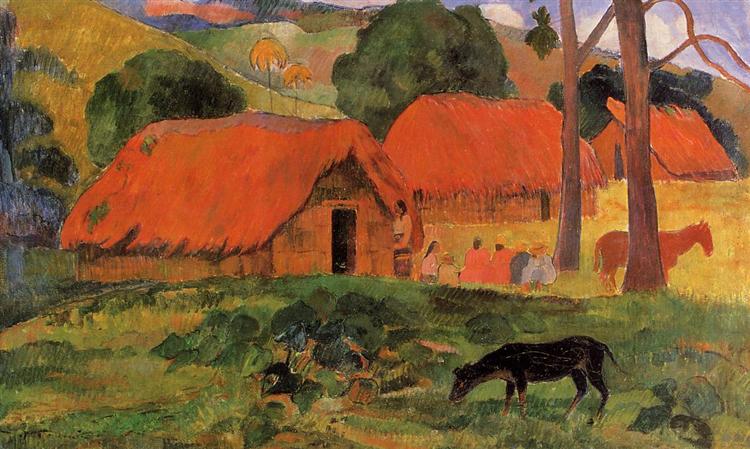 The Three Huts painting by Paul Gauguin Reproduction Canvas Art 