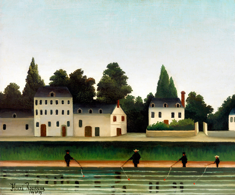 Landscape and Four Fisherman (Paysage et quatre pêcheurs à la ligne) Henri Rousseau Wall Art Gift Canvas Art Painting