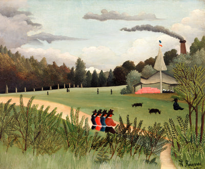 Landscape and Four Young Girls (Paysage et quatre jeunes filles) (ca. 1895) Henri Rousseau Wall Art Gift Canvas Art Painting