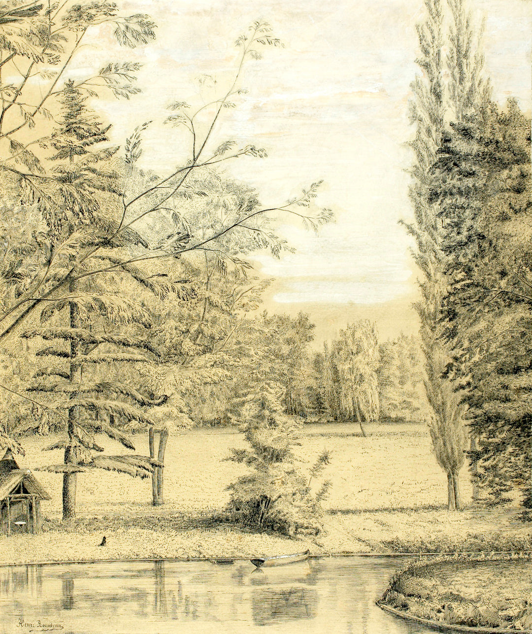 River and Park Landscape (ca.1885–1890) Henri Rousseau Wall Art Gift Canvas Art Painting