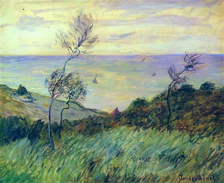 Cliffs of Varengeville, Gust of Wind 1882 Claude Monet Reproduction Oil on Canvas, Blue Surf Art