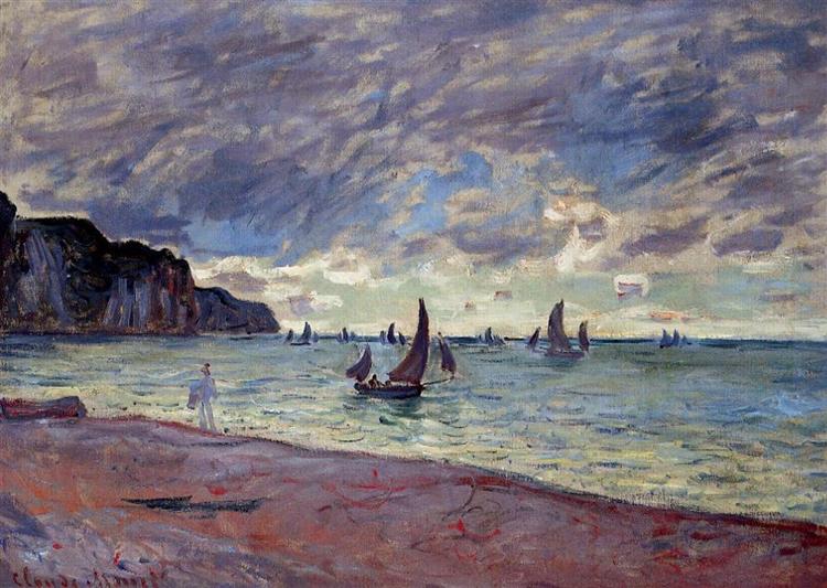 Fishing Boats by the Beach and the Cliffs of Pourville Claude Monet