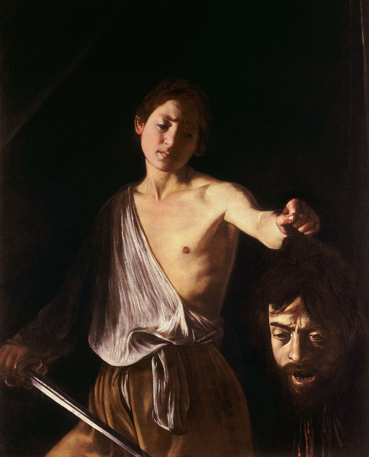 David holding the head of Goliath Painting by Caravaggio