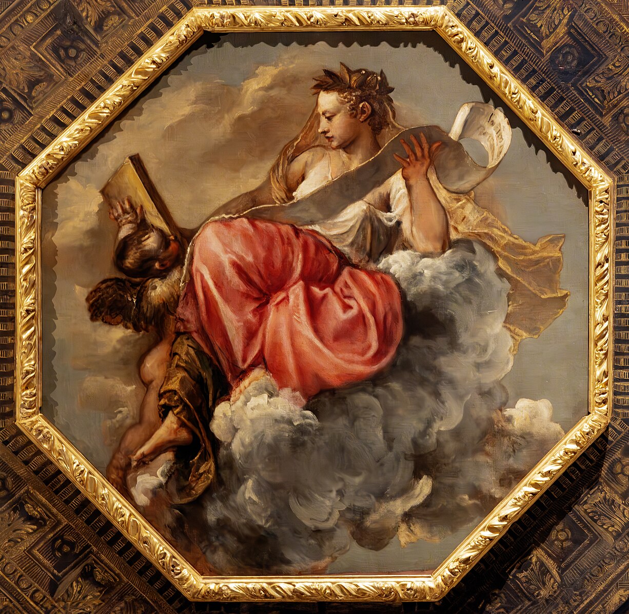 Wisdom (Sapienza) by Titian – Renaissance Allegory, Biblioteca Nazionale Marciana. Decorative painting of a classical scene with a gold frame