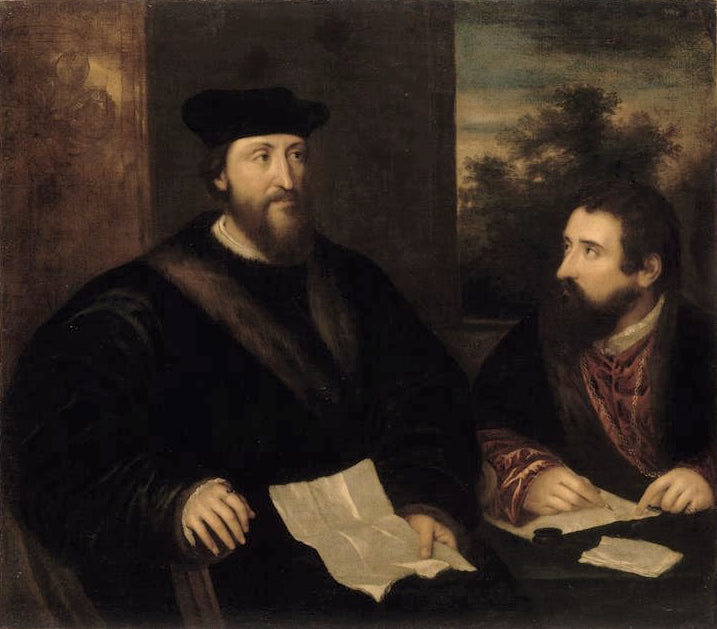 French Cardinal Georges d’Armagnac & Secretary by Titian – Double Portrait, Louvre Paris