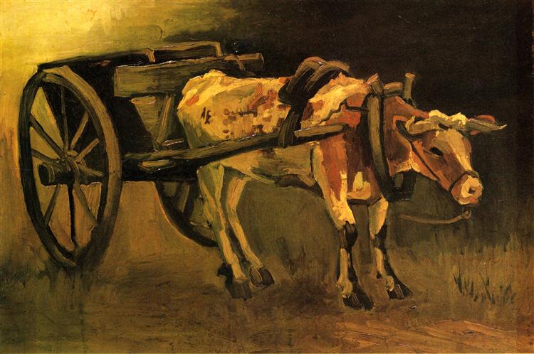 Cart with Red and White Ox (1884) by Van Gogh — Rural Dutch Scene