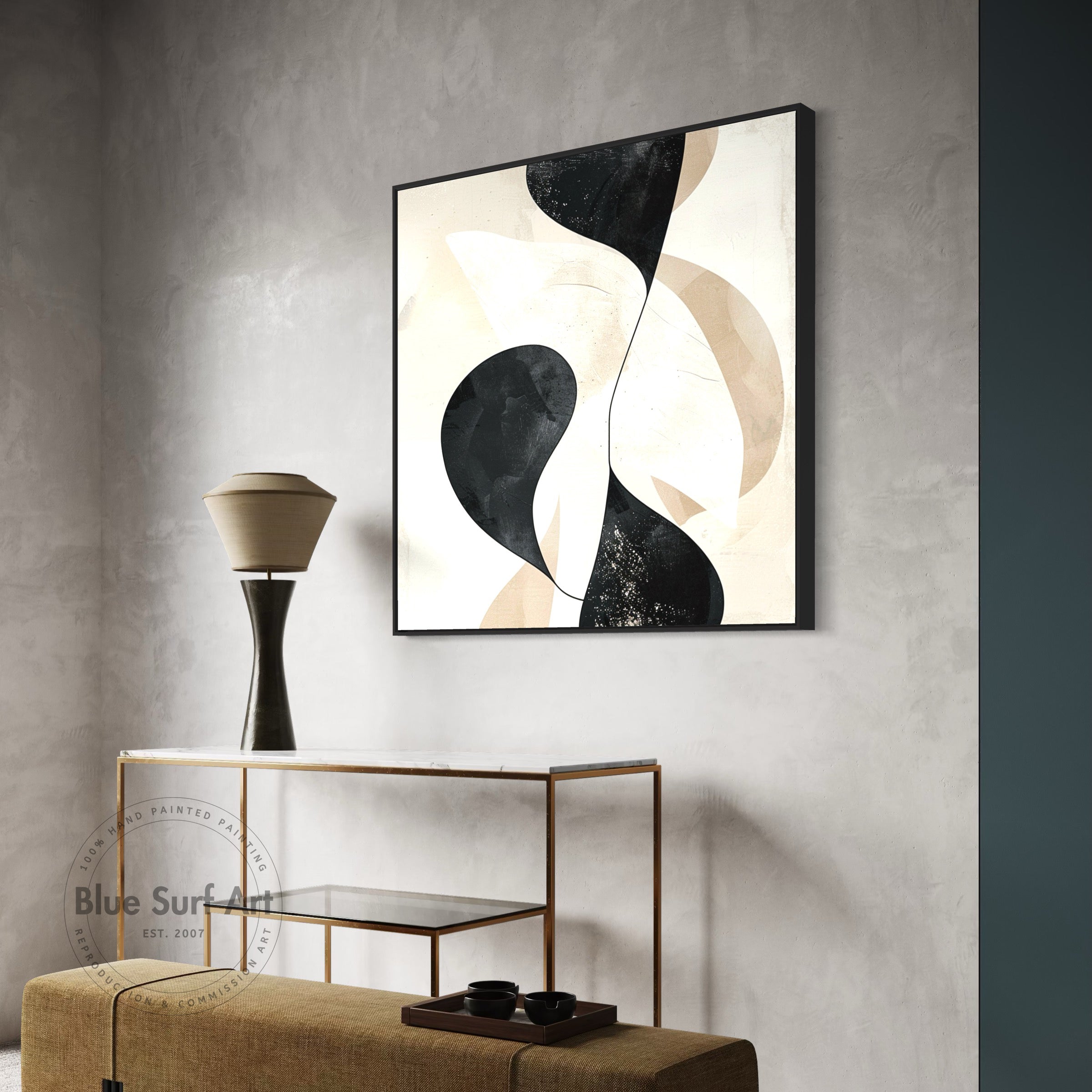 Beige & White Abstract Wall Art Textured Large Abstract Canvas Painting