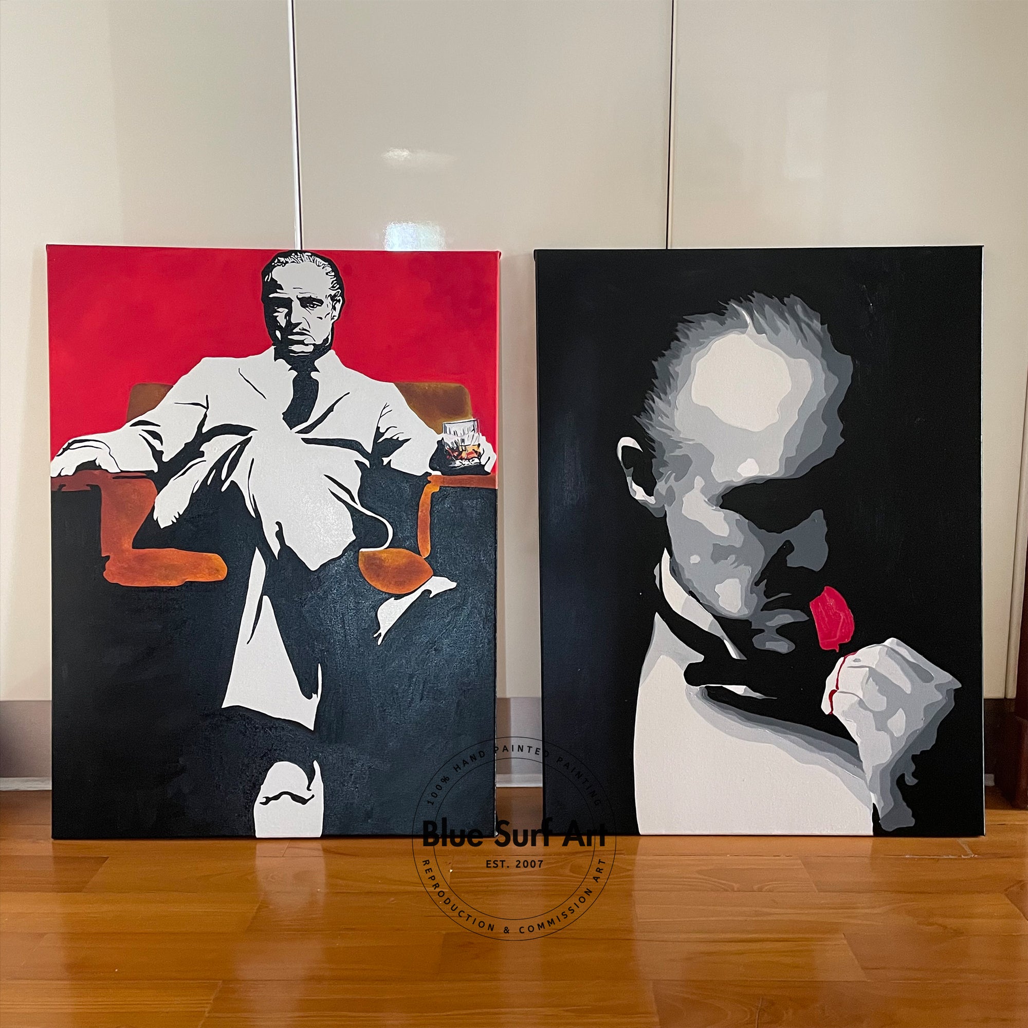 The Godfather Canvas Set (2 Pieces) | Hand-Painted Mafia Wall Art Duo