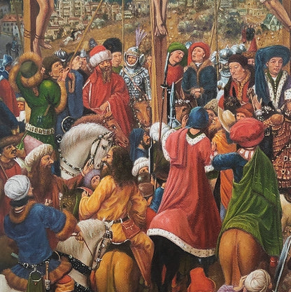 Jan van Eyck Crucifixion and Last Judgement Diptych Oil Painting Reproduction, Hand Painted Religious Art, Christian Wall Art, 2 Panel Canvas