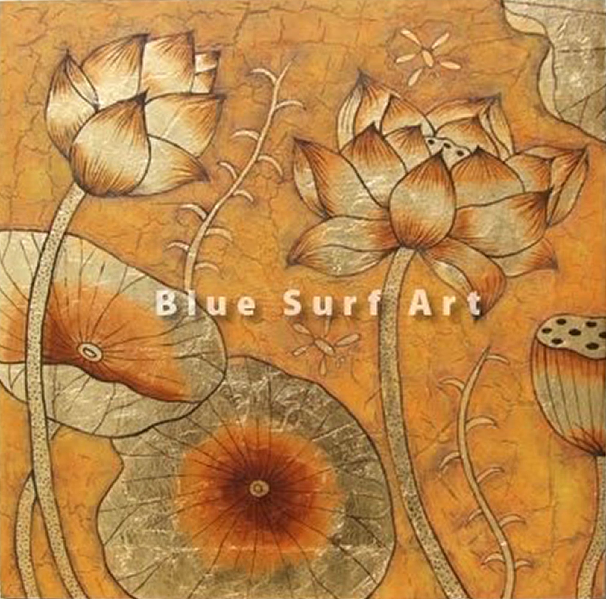 Golden Lotus Harmony | Asian Gold Leaf Lotus Painting on Canvas 